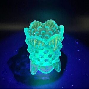 VTG Fenton Colonial Blue Hobnail Footed Toothpick Holder - GLOWS!